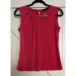 IVANKA TRUMP Women's Fushia Sleeveless Lightweight Soft Top Gold Accent Size S/P